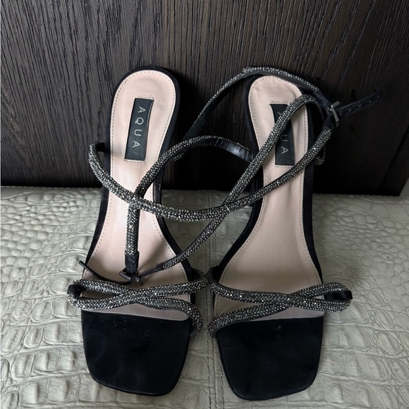 AQUA Black Suede Rhinestone Wrap Heels Size 9.5B – Bloomingdale’s Exclusive - Picture 3 of 9